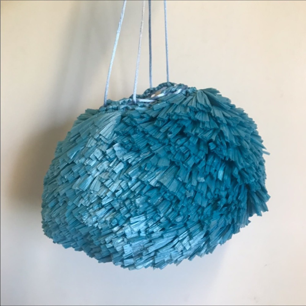Carolina Santo Domingo Uni Raffia Ocean Blue Purse - Picture 6 of 8